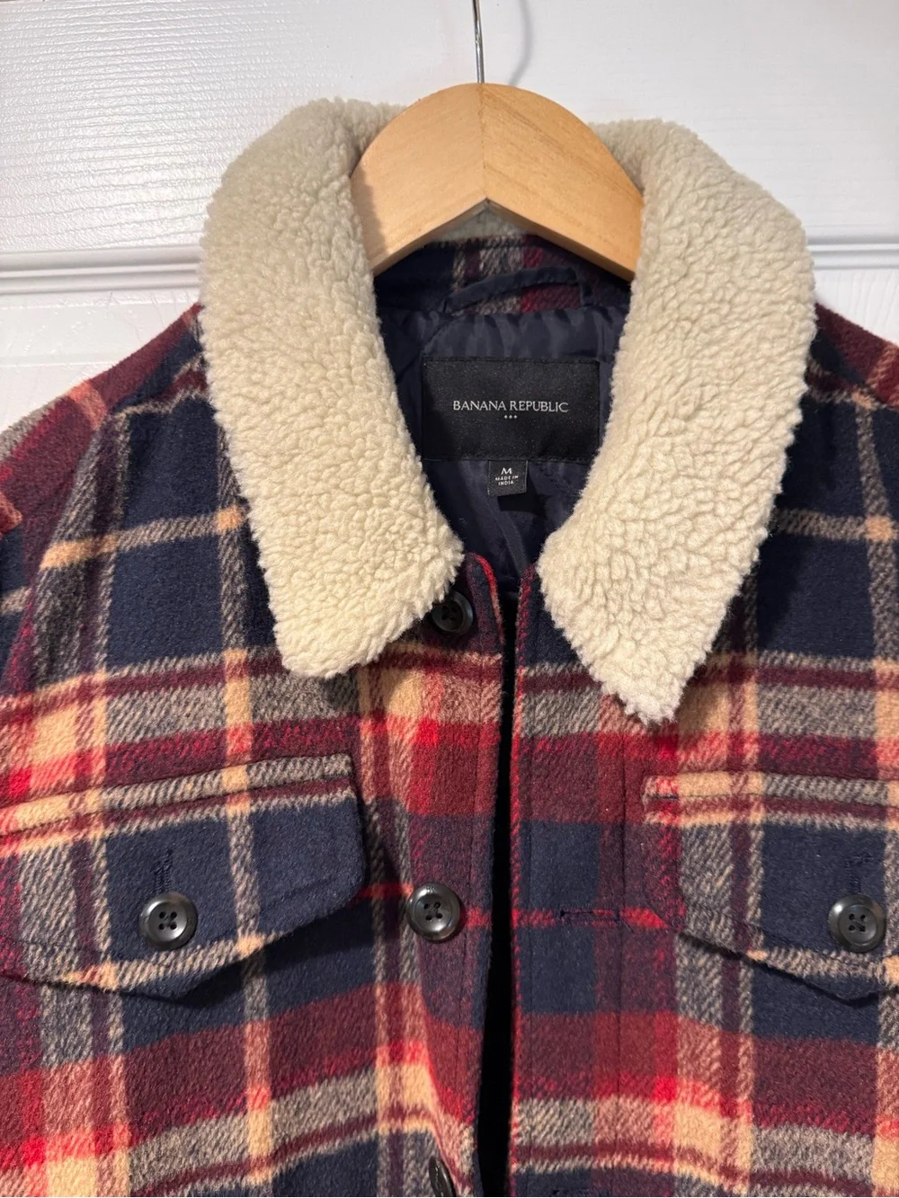 Banana Republic Plaid Wool Blend Sherpa Collar Jacket Men’s Medium